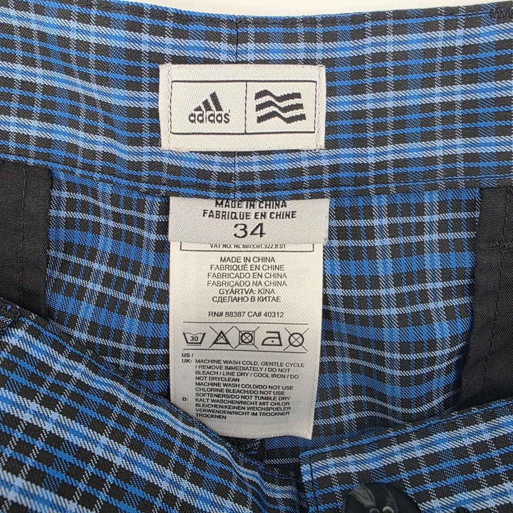 Adidas Golf Shorts Mens 34 Blue Black Plaid Flat Front Performance Athletic - Picture 3 of 5
